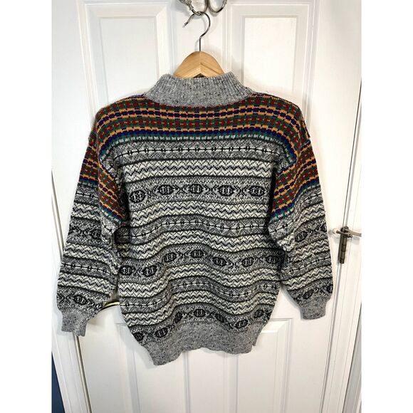 Vintage Liz Sport Wool Blend Multicolor Geometric Intarsia Sweater Small Petite - Picture 2 of 4